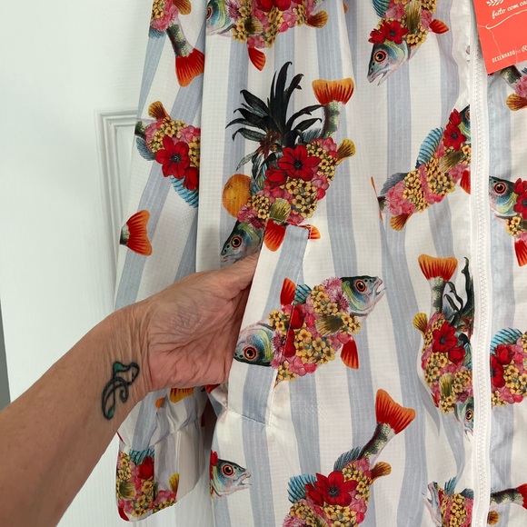 Farm Rio Ombre Fish Stripe Oversized Nylon Bomber Jacket. Rare NWT Small - Picture 3 of 8